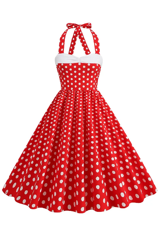 Red Halter Polka Dots 1950s Dress