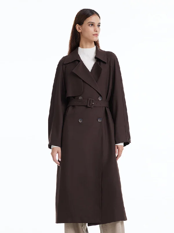 Brown Worsted Wool Trench Coat