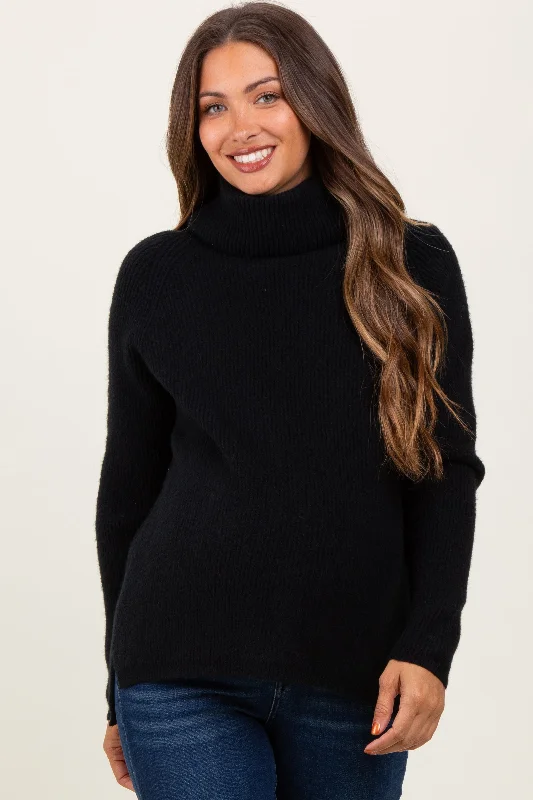 Black Basic Ribbed Turtle Neck Maternity Sweater