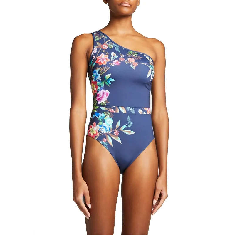 Bloom One Shoulder One Piece Swimsuit In Blue