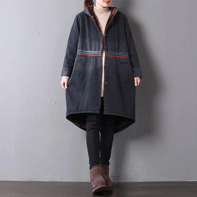 Casual black denim women oversized hooded New back side open button down outwear