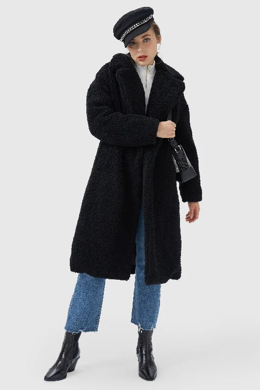 Knee-Length Fleece Lapel Down Coat