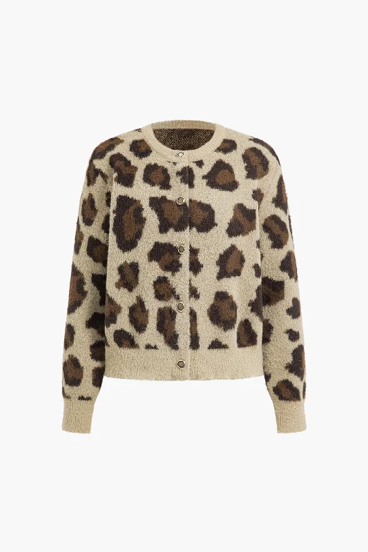 Leopard Print Knit Button Cardigan