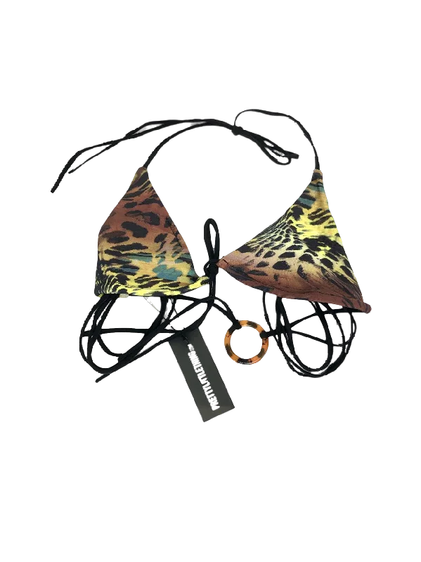 PrettyLittleThing Green Animal Swirl Print O Ring Triangle Bikini Top UK 6