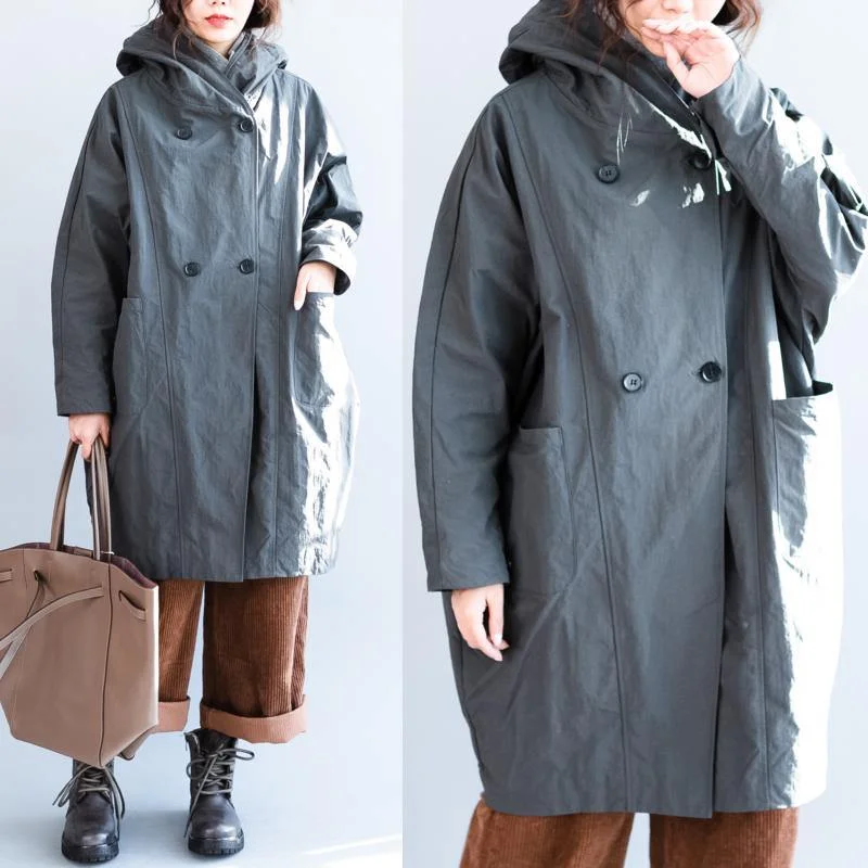 Warm gray Parka plussize double breast down coat Luxury hooded winter outwear